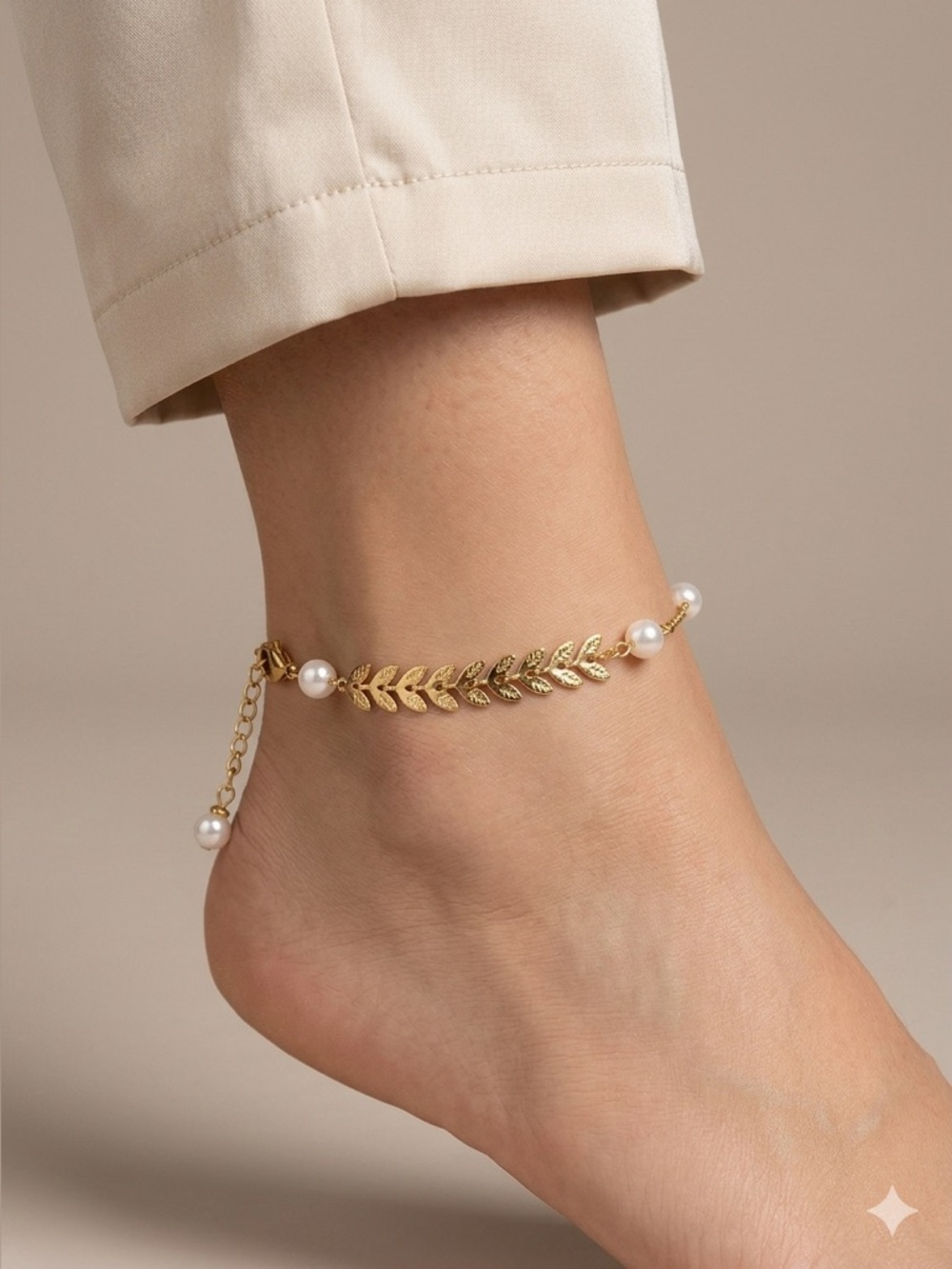 Gold Leaf Pearl Bracelet/Anklet | Delicate Wheat Chain Adjustable